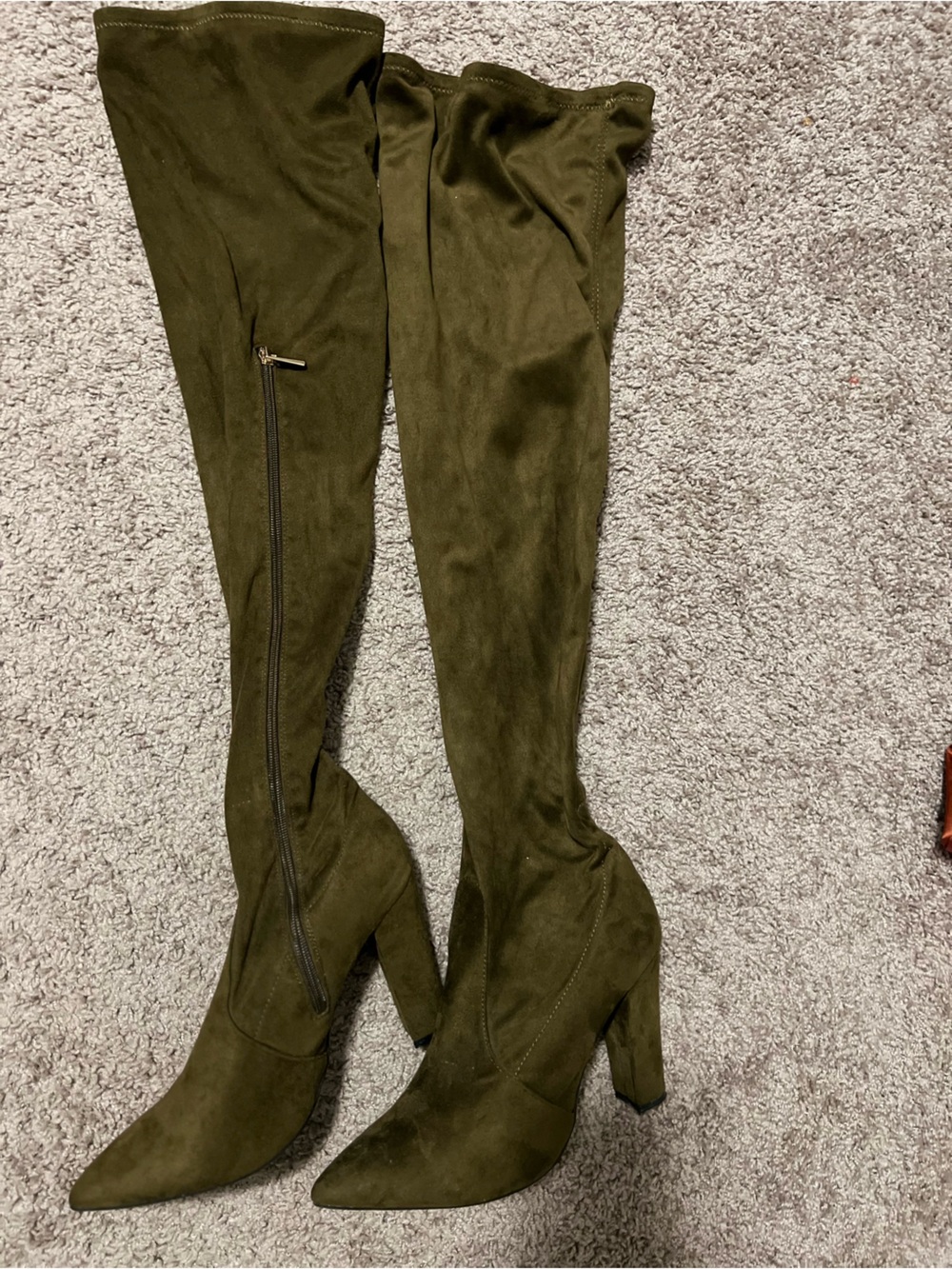 Olive Green Over-the-Knee Pointed Toe Heeled Boots